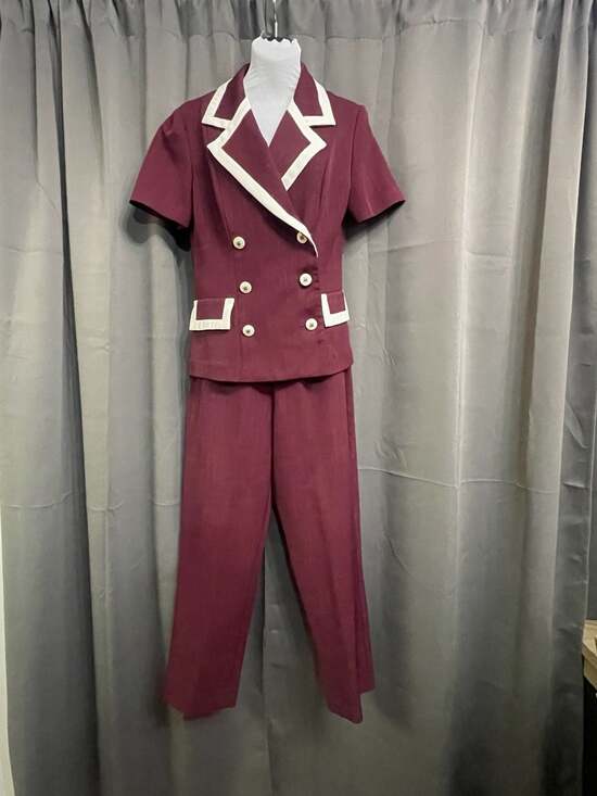 Kari's Korner Pants - Kari's Korner Vintage 1980s Burgundy Double-Breasted Pantsuit Set Size 10P